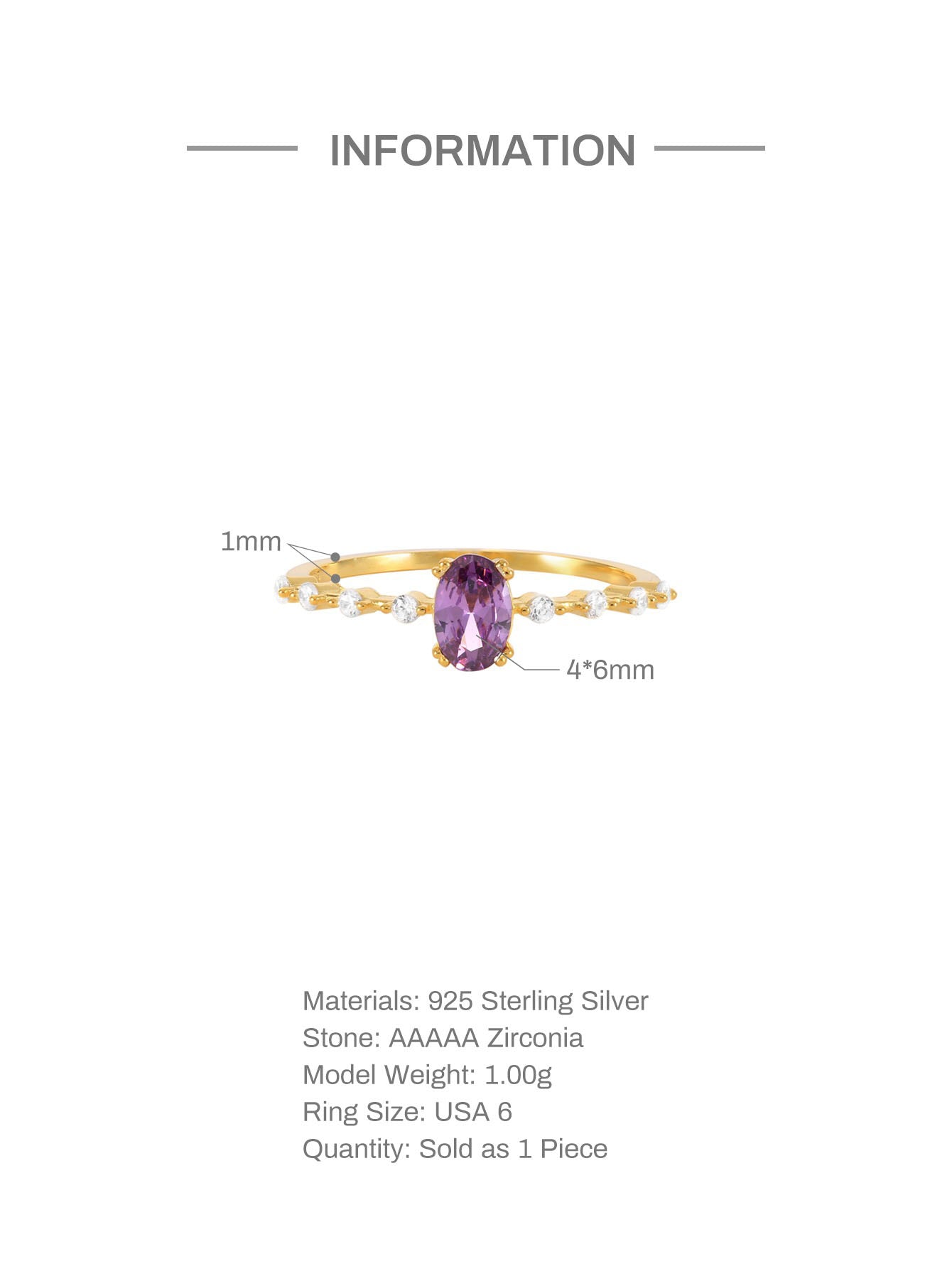 Purple Oval Ring – 925 Sterling Silver, Gold Plated