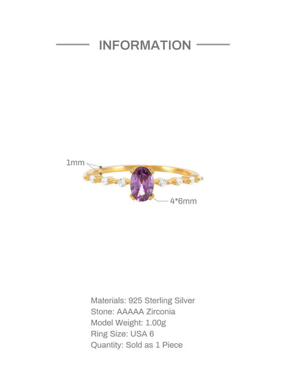 Purple Oval Ring – 925 Sterling Silver, Gold Plated