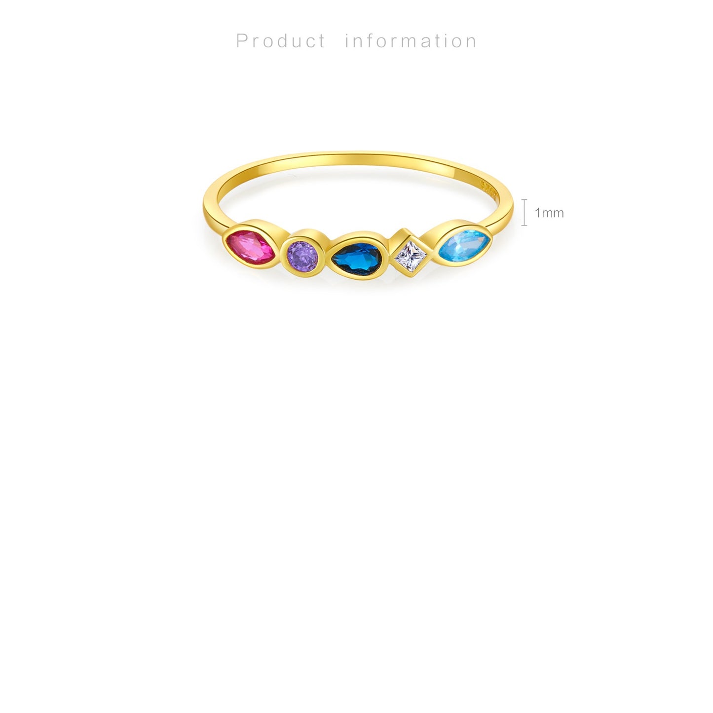 Multicolor Mixed-Cut Bezel Ring - Gold Plated 925 Sterling Silver