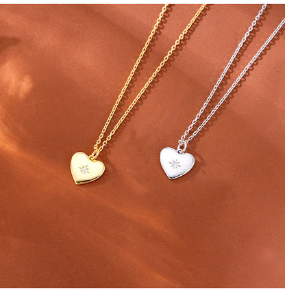 Polished Heart Star Pendant Necklace - Gold Plated 925 Sterling Silver