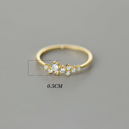 Scattered Crystal Cluster Ring – 925 Sterling Silver, Gold Plated