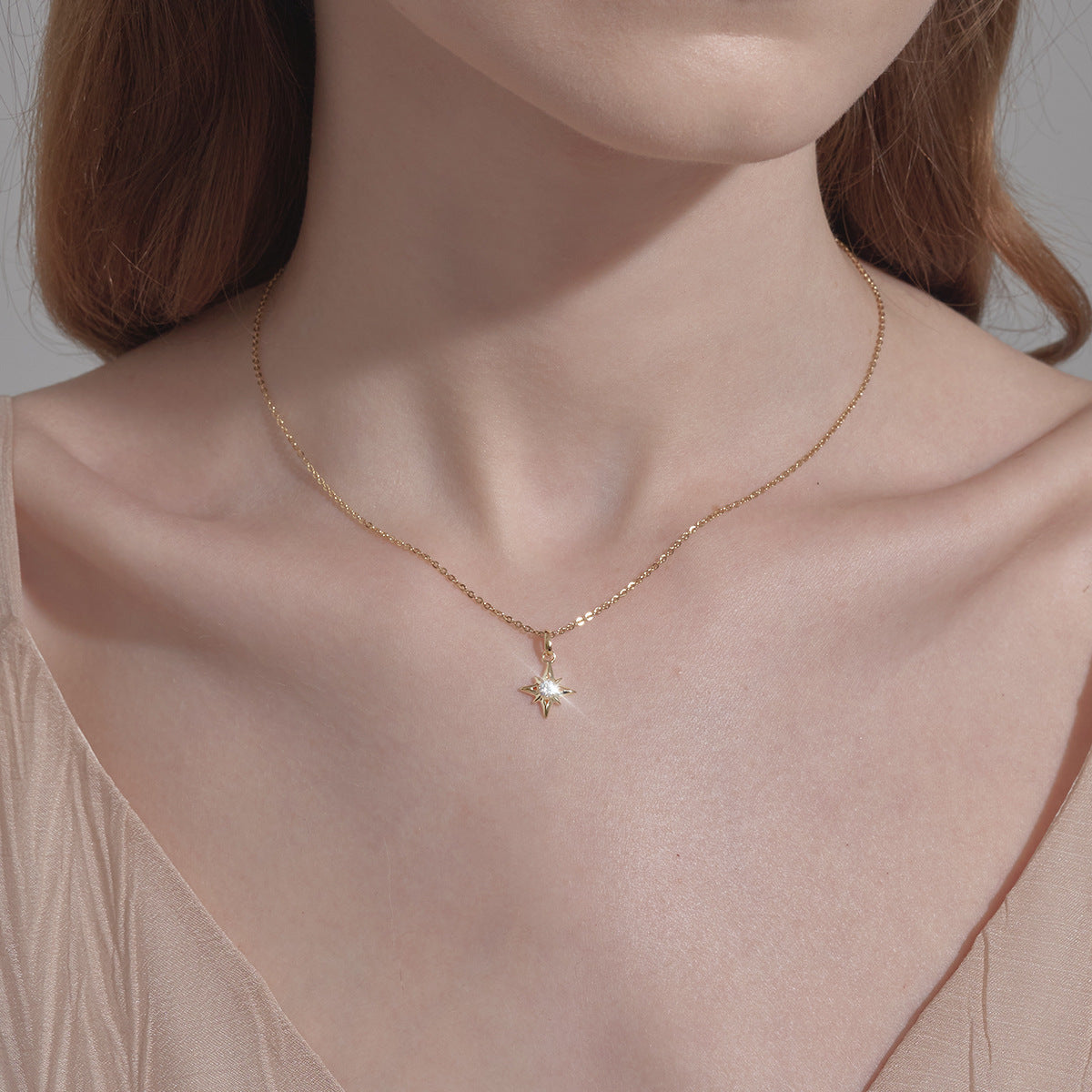 North Star Pendant Necklace – 925 Sterling Silver, Gold Plated