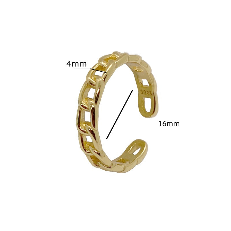 Chain Link Adjustable Ring - Gold Plated 925 Sterling Silver