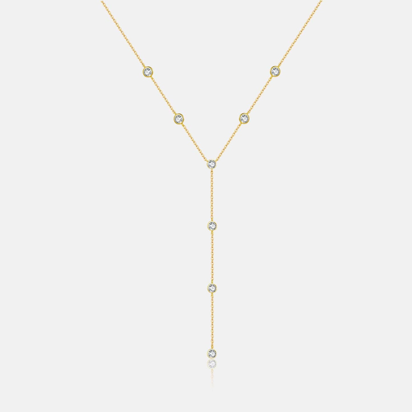 Lariat Bezel Drop Necklace – 925 Sterling Silver, Gold Plated