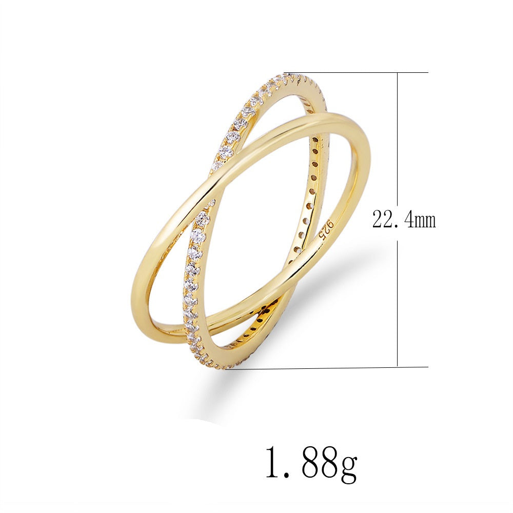 Crisscross Pavé X Ring – 925 Sterling Silver, Gold Plated