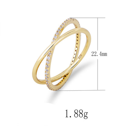 Crisscross Pavé X Ring – 925 Sterling Silver, Gold Plated