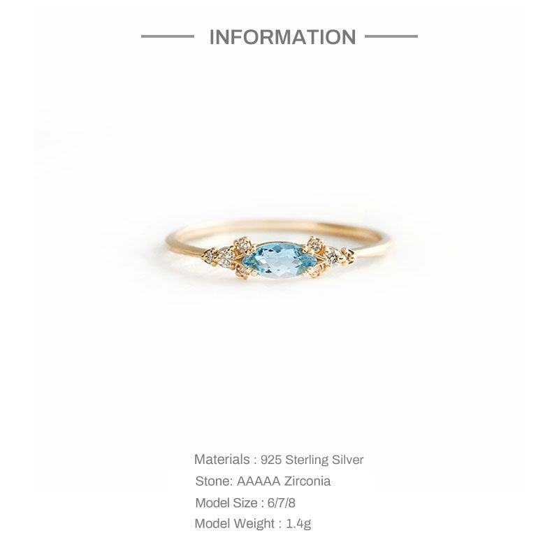 Aquamarine Blue Ring – 925 Sterling Silver, Gold Plated