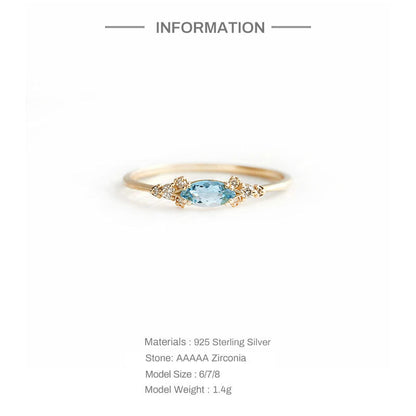 Aquamarine Blue Ring – 925 Sterling Silver, Gold Plated