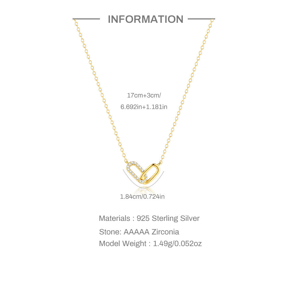 Pavé Interlocking Link Necklace – 925 Sterling Silver, Gold Plated