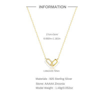 Pavé Interlocking Link Necklace – 925 Sterling Silver, Gold Plated