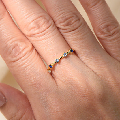 Ombré Blue Stone Ring – 925 Sterling Silver, Gold Plated