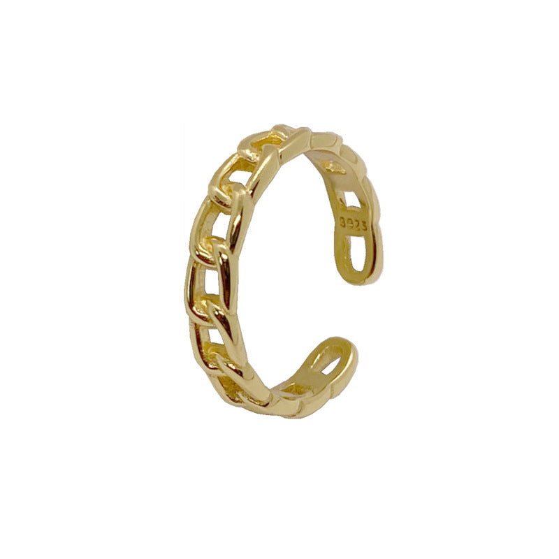 Chain Link Adjustable Ring - Gold Plated 925 Sterling Silver