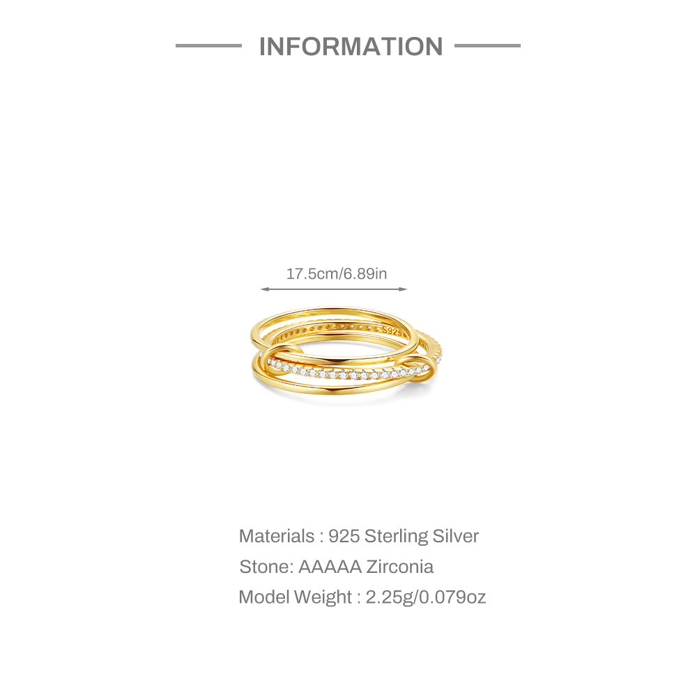 Triple Band Pavé Ring – 925 Sterling Silver, Gold Plated