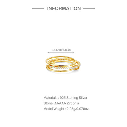 Triple Band Pavé Ring – 925 Sterling Silver, Gold Plated