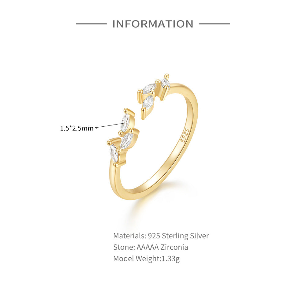 Marquise Leaf Open Ring – 925 Sterling Silver, Gold Plated