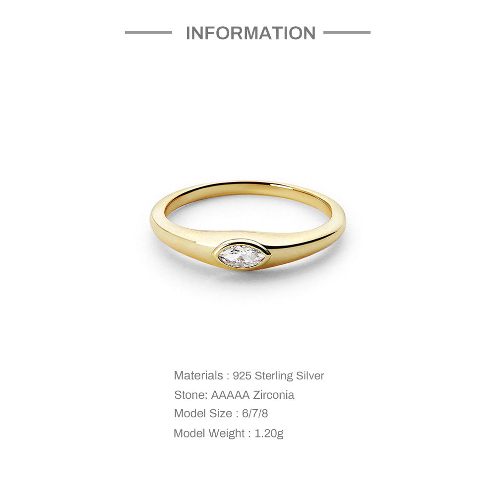 Bezel Marquise Solitaire Ring – 925 Sterling Silver, Gold Plated