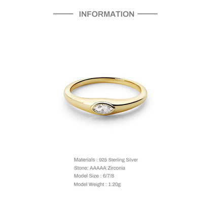 Bezel Marquise Solitaire Ring – 925 Sterling Silver, Gold Plated