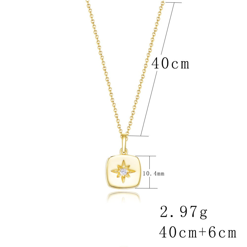 Starburst Compass Pendant Necklace - Gold Plated 925 Sterling Silver