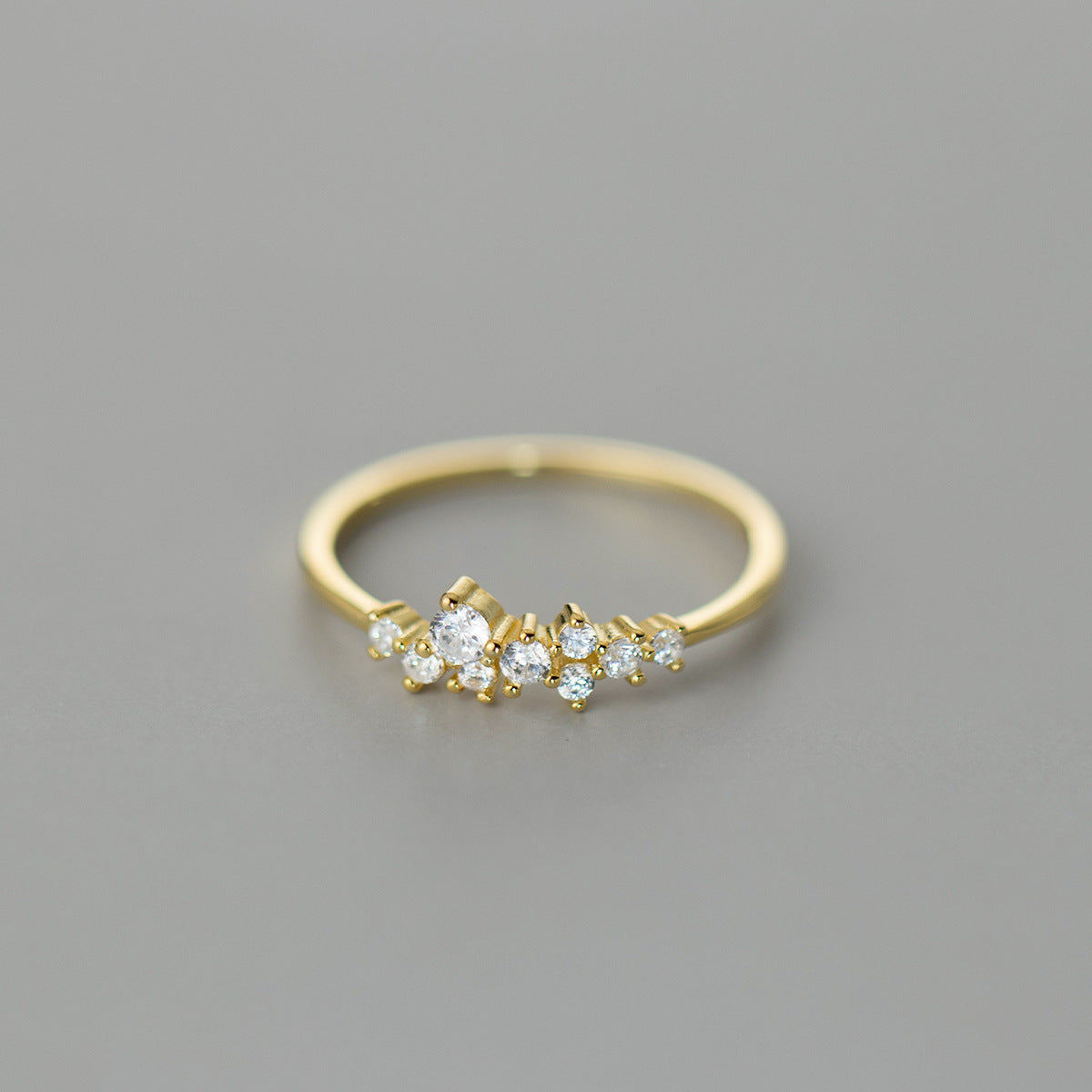 Scattered Crystal Cluster Ring – 925 Sterling Silver, Gold Plated