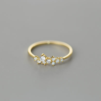 Scattered Crystal Cluster Ring – 925 Sterling Silver, Gold Plated
