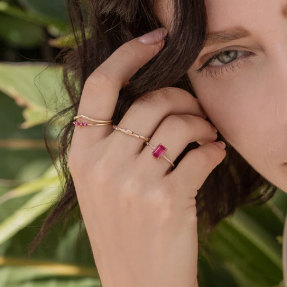 Twisted Vine Pink Stone Ring – 925 Sterling Silver, Gold Plated