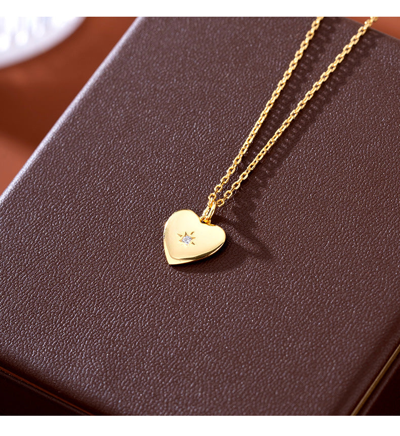Polished Heart Star Pendant Necklace - Gold Plated 925 Sterling Silver