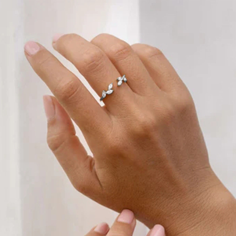 Marquise Leaf Open Ring – 925 Sterling Silver, Gold Plated