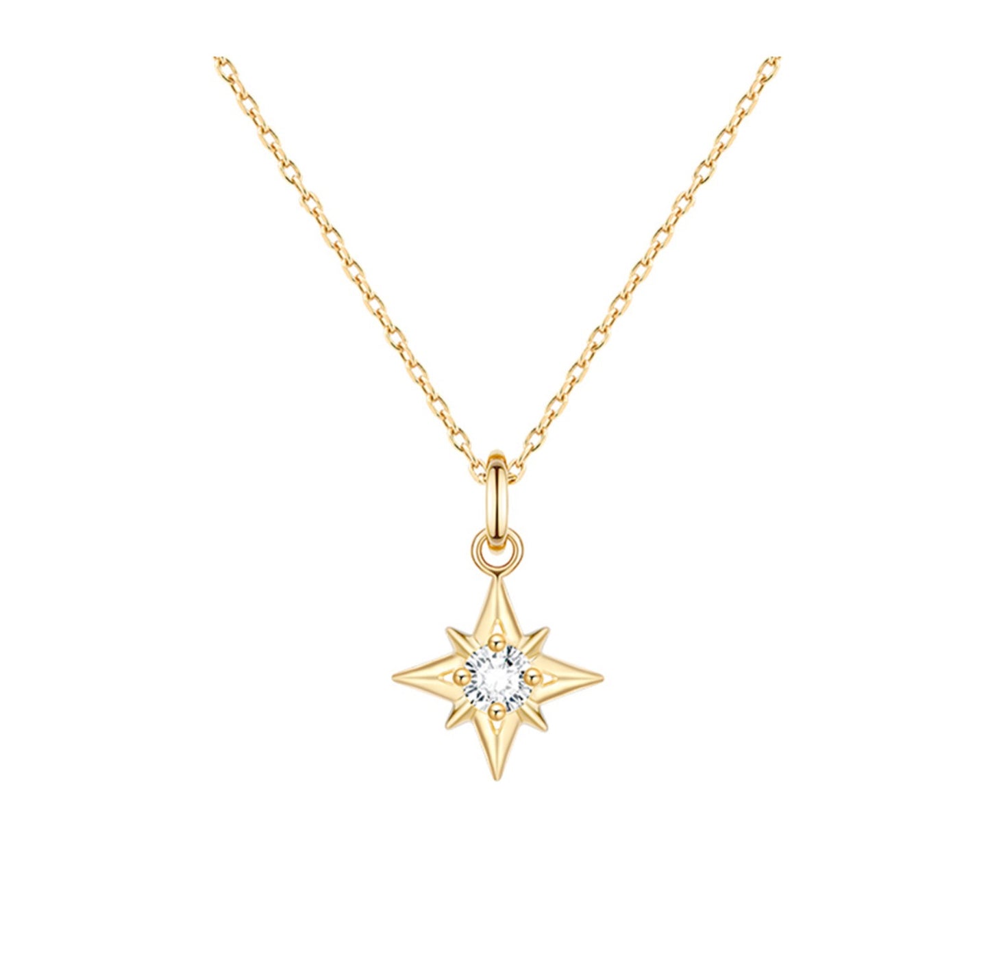 North Star Pendant Necklace – 925 Sterling Silver, Gold Plated