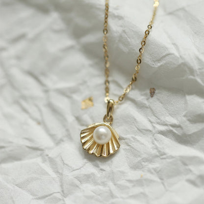 Pearl Seashell Pendant Necklace – 925 Sterling Silver, Gold Plated