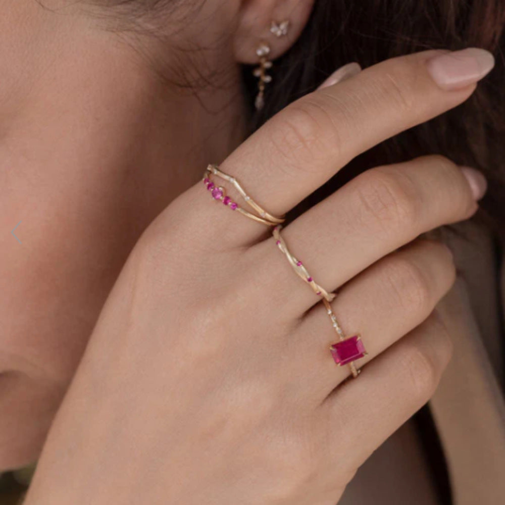 Twisted Vine Pink Stone Ring – 925 Sterling Silver, Gold Plated