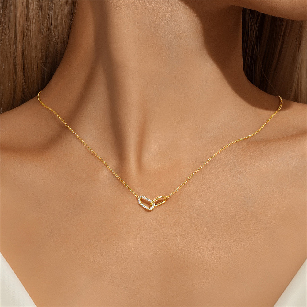 Pavé Interlocking Link Necklace – 925 Sterling Silver, Gold Plated