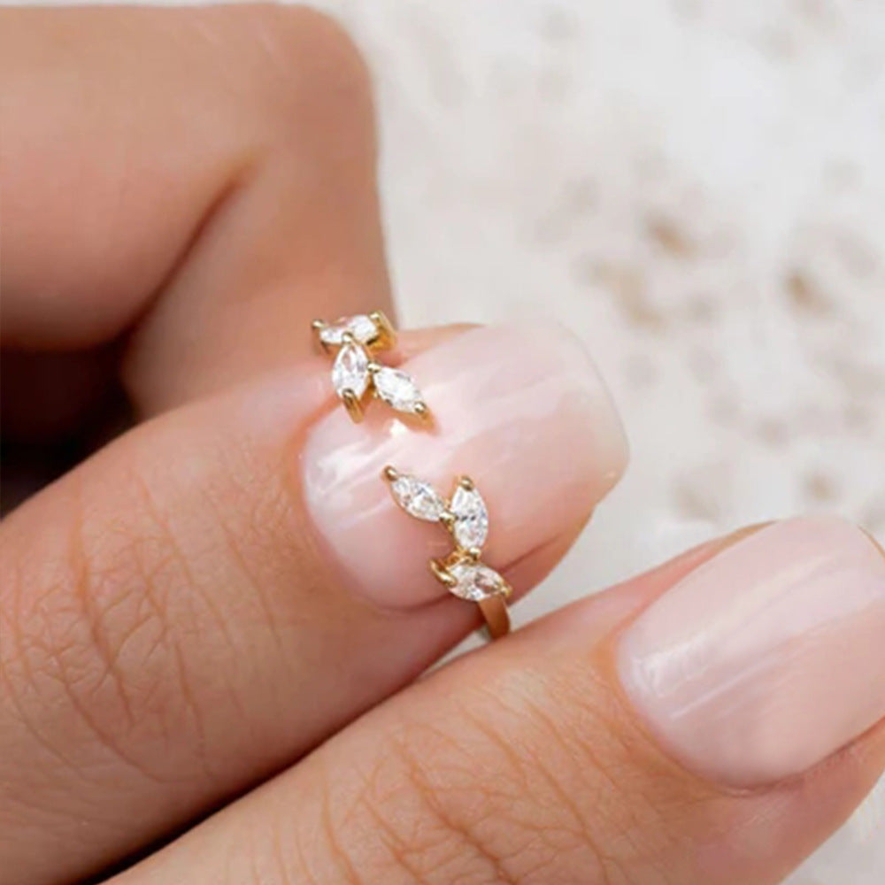 Marquise Leaf Open Ring – 925 Sterling Silver, Gold Plated