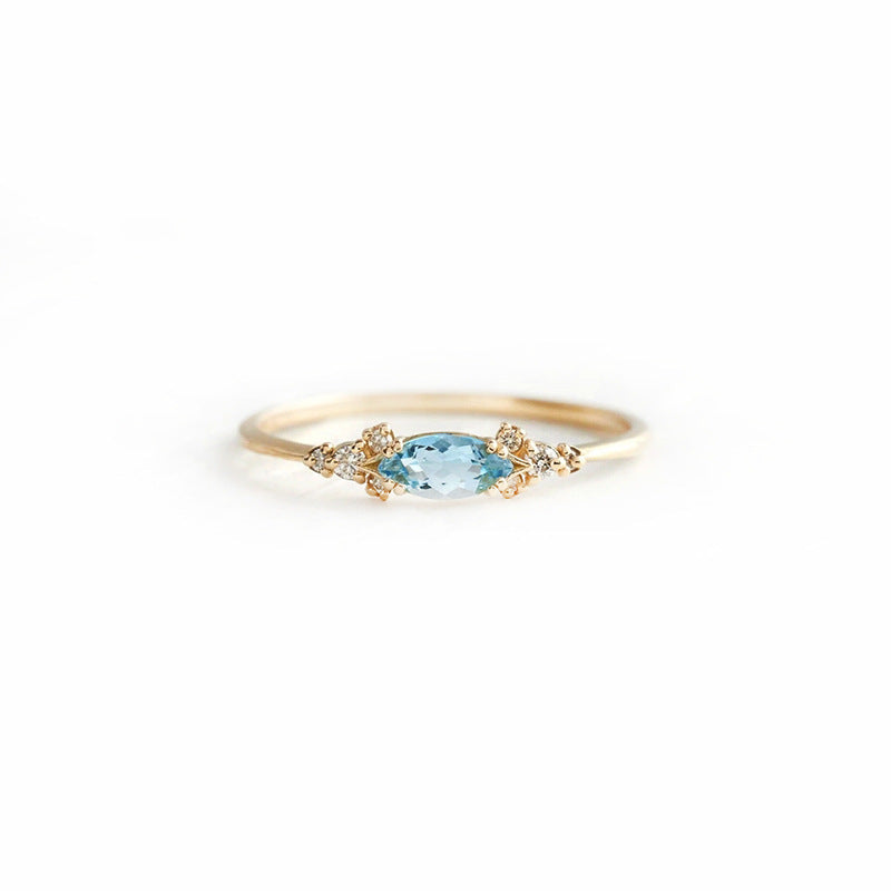 Aquamarine Blue Ring – 925 Sterling Silver, Gold Plated