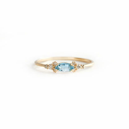Aquamarine Blue Ring – 925 Sterling Silver, Gold Plated