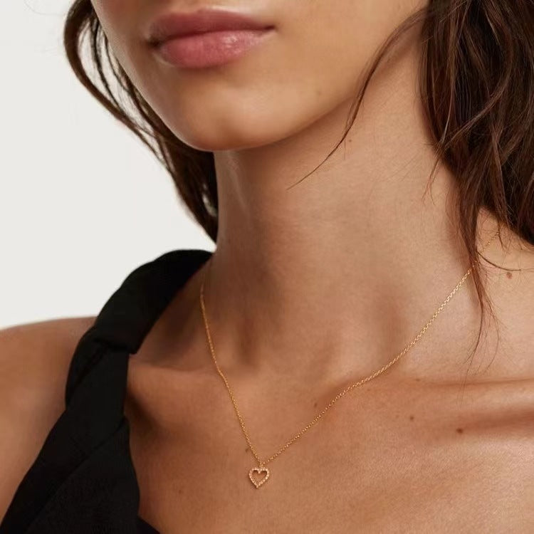 Open Heart Pavé Necklace – 925 Sterling Silver, Gold Plated