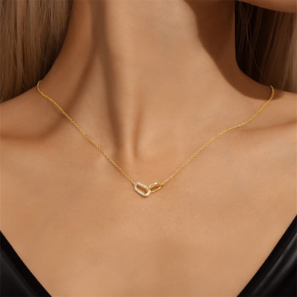 Pavé Interlocking Link Necklace – 925 Sterling Silver, Gold Plated