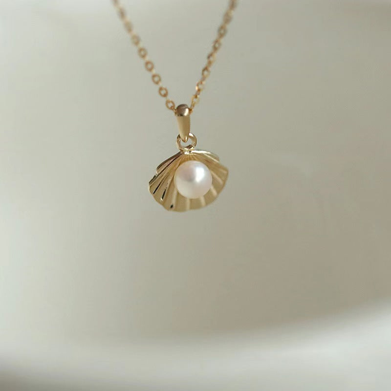Pearl Seashell Pendant Necklace – 925 Sterling Silver, Gold Plated