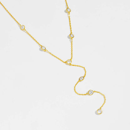 Lariat Bezel Drop Necklace – 925 Sterling Silver, Gold Plated