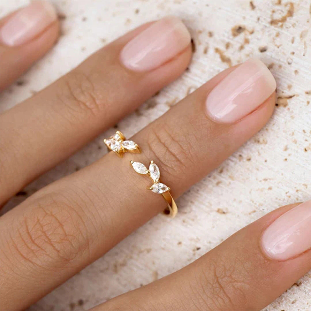 Marquise Leaf Open Ring – 925 Sterling Silver, Gold Plated