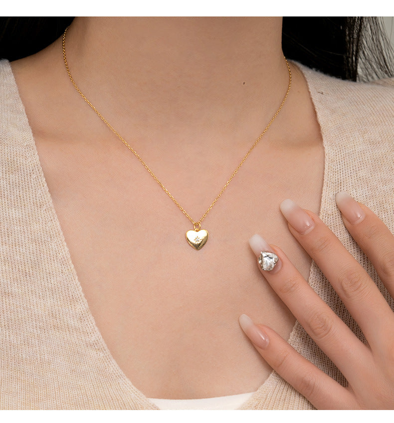 Polished Heart Star Pendant Necklace - Gold Plated 925 Sterling Silver