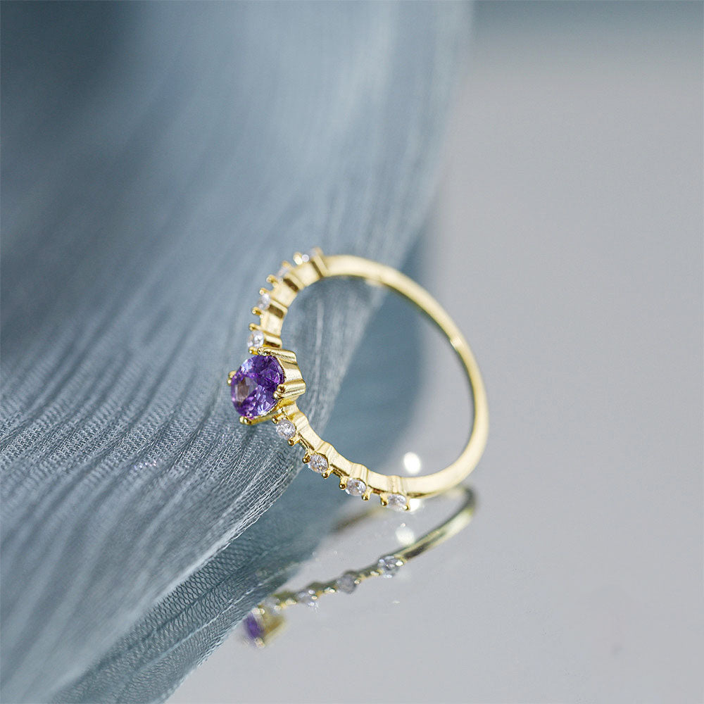 Purple Oval Ring – 925 Sterling Silver, Gold Plated