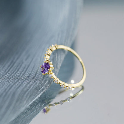 Purple Oval Ring – 925 Sterling Silver, Gold Plated