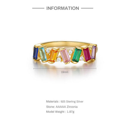 Rainbow Baguette Zigzag Ring - Gold Plated 925 Sterling Silver