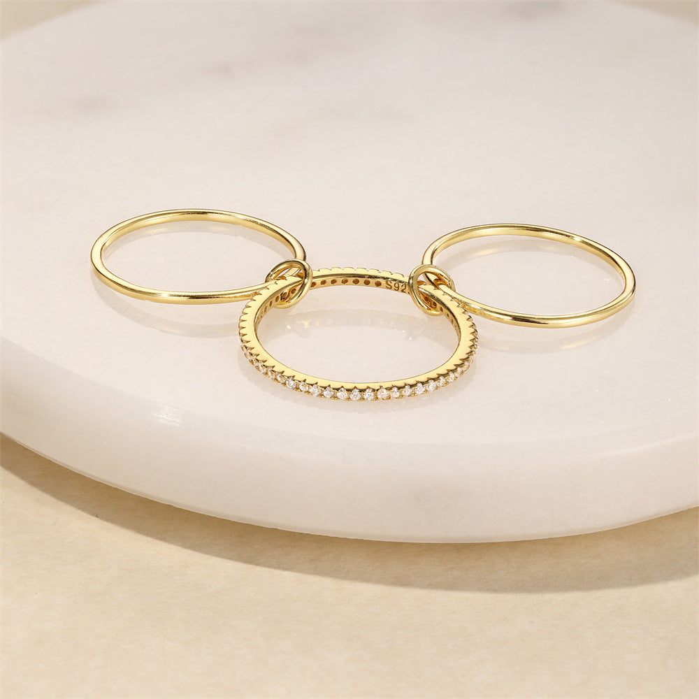 Triple Band Pavé Ring – 925 Sterling Silver, Gold Plated