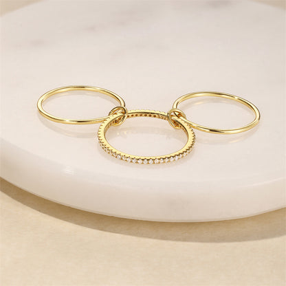 Triple Band Pavé Ring – 925 Sterling Silver, Gold Plated