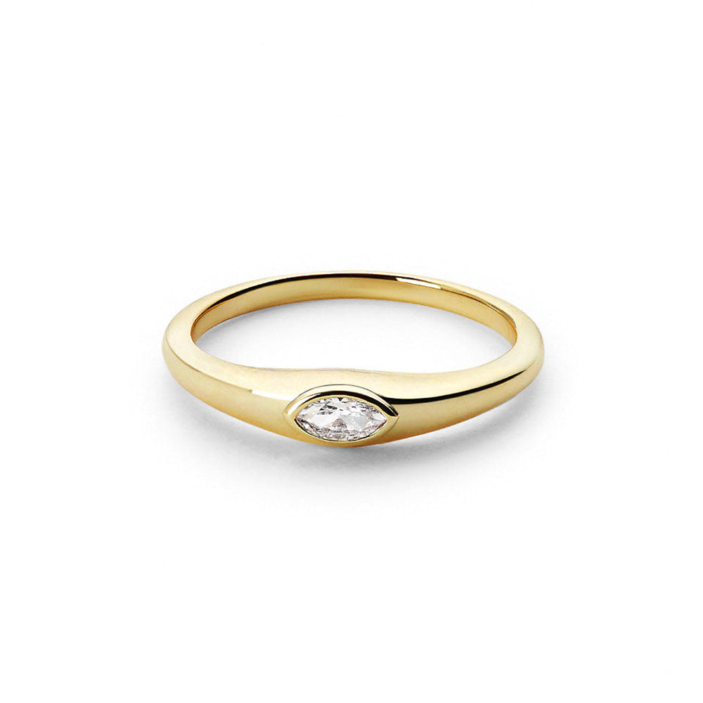 Bezel Marquise Solitaire Ring – 925 Sterling Silver, Gold Plated