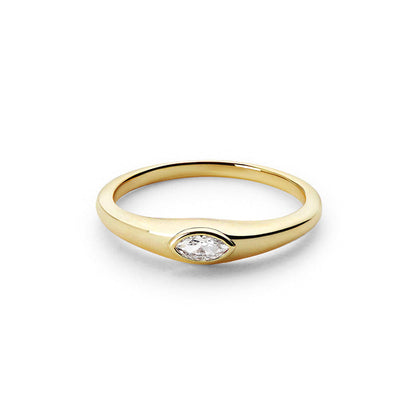 Bezel Marquise Solitaire Ring – 925 Sterling Silver, Gold Plated