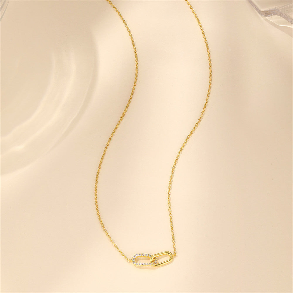 Pavé Interlocking Link Necklace – 925 Sterling Silver, Gold Plated