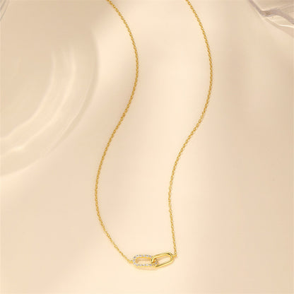 Pavé Interlocking Link Necklace – 925 Sterling Silver, Gold Plated