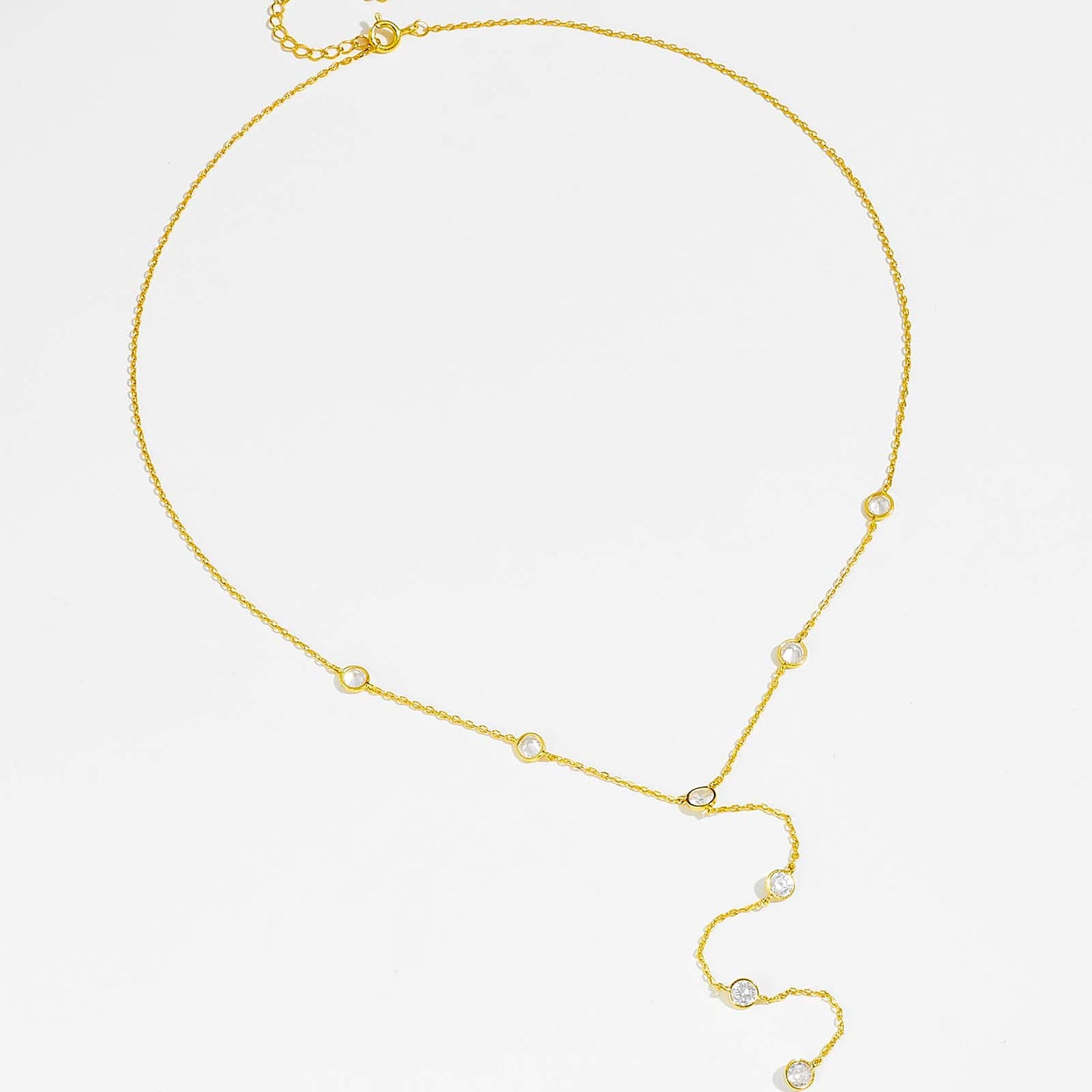Lariat Bezel Drop Necklace – 925 Sterling Silver, Gold Plated